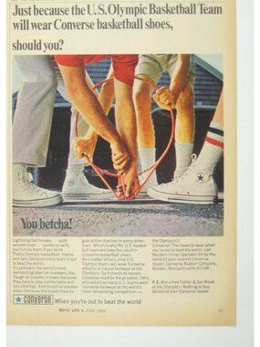 Vintage 1968 Print Ad US Olympic Basketball Team Converse Shoes MCM